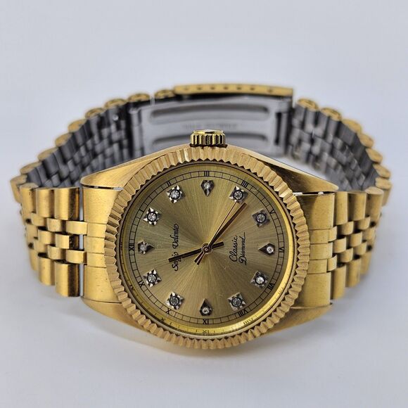 VTG Sergio Valente Watch 36MM Gold Dial Gold Bracelet Diamonds 7.5" NewBattery - Picture 8 of 15